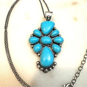 Southwest Silver Sonoran Turquoise Sterling Silver Pendant with 18”+ Necklace